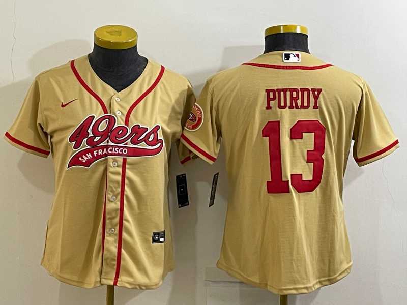 Women%27s San Francisco 49ers #13 Brock Purdy Gold With Patch Cool Base Stitched Baseball Jersey